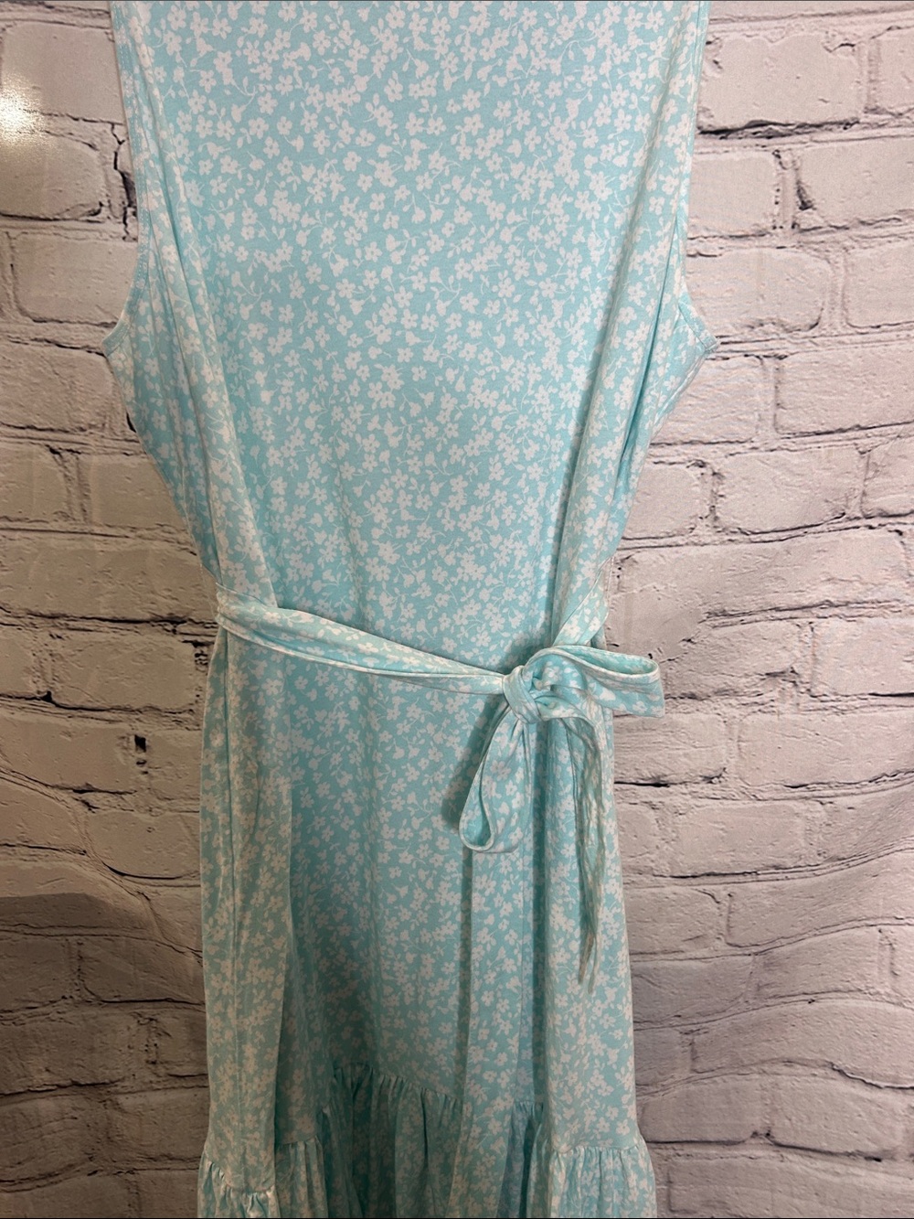 J. Crew Light Aqua Floral Sleeveless Tie-Waist Midi Dress Size 2X - Picture 7 of 13
